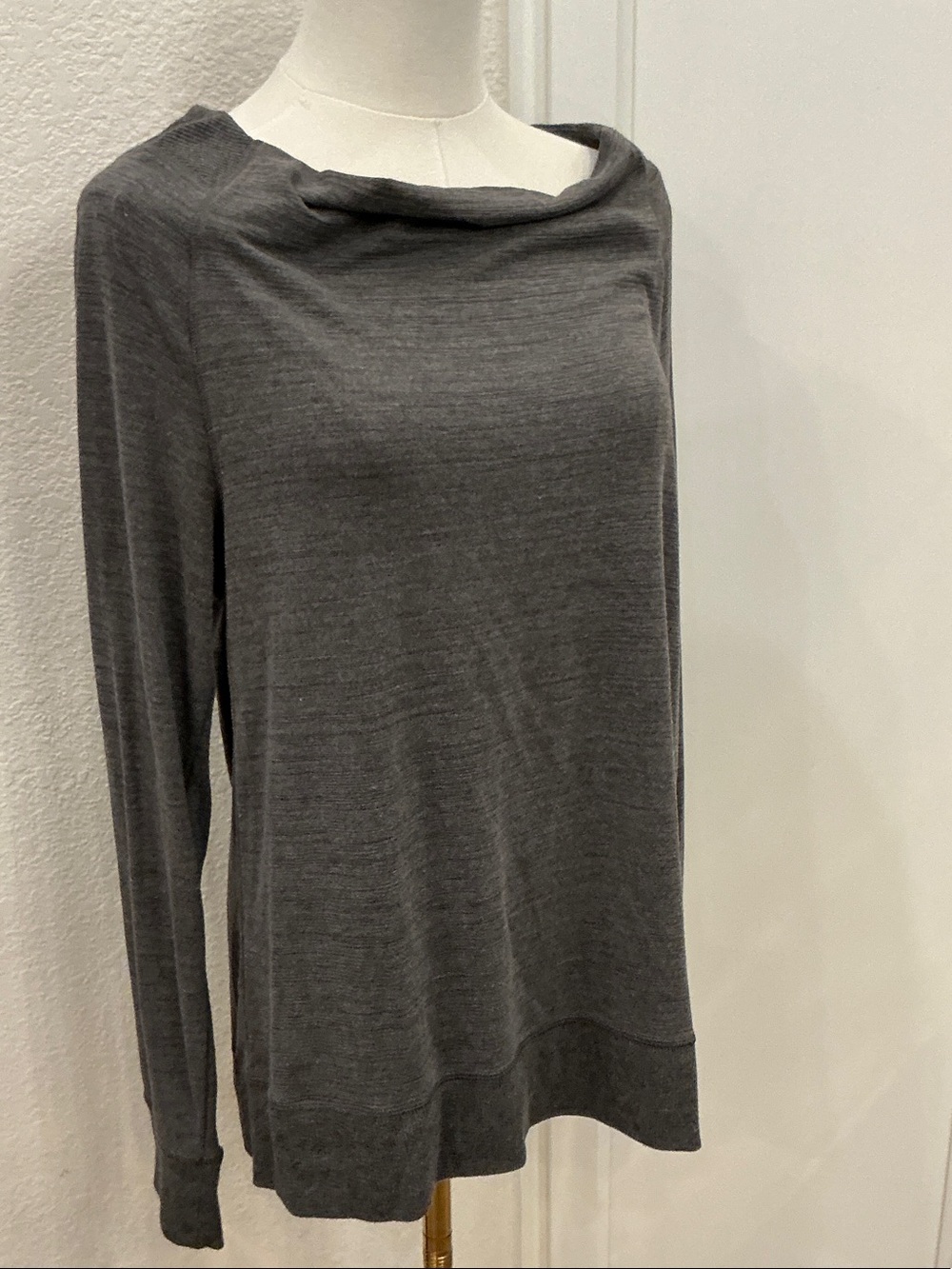 Apana Charcoal Gray Cowl-Neck Long Sleeve Top